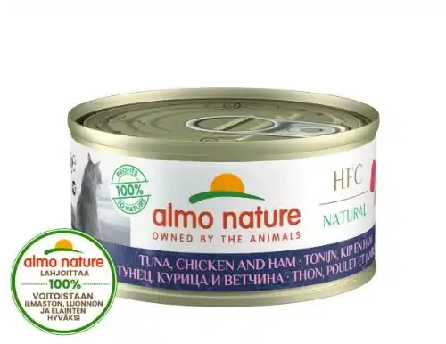Deal | Almo Nature HFC Natural Tonfisk, Kyckling och Skinka 70 g våtfoder för katter