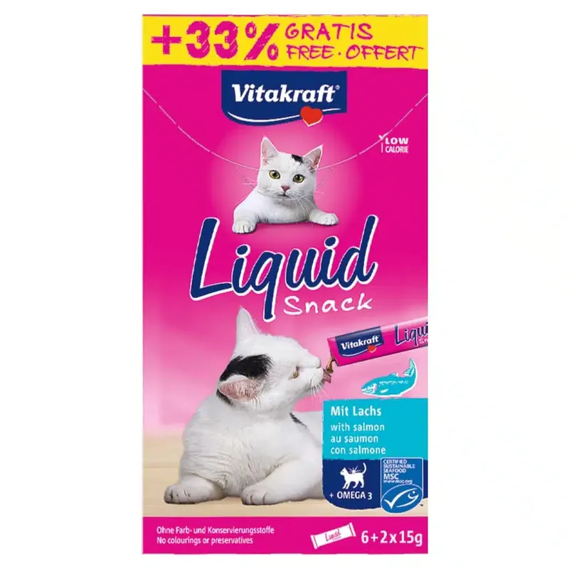 Snabb leverans | Vitakraft Cat Liquid Snack till sparpris! – Lax + omega-3 – 120g