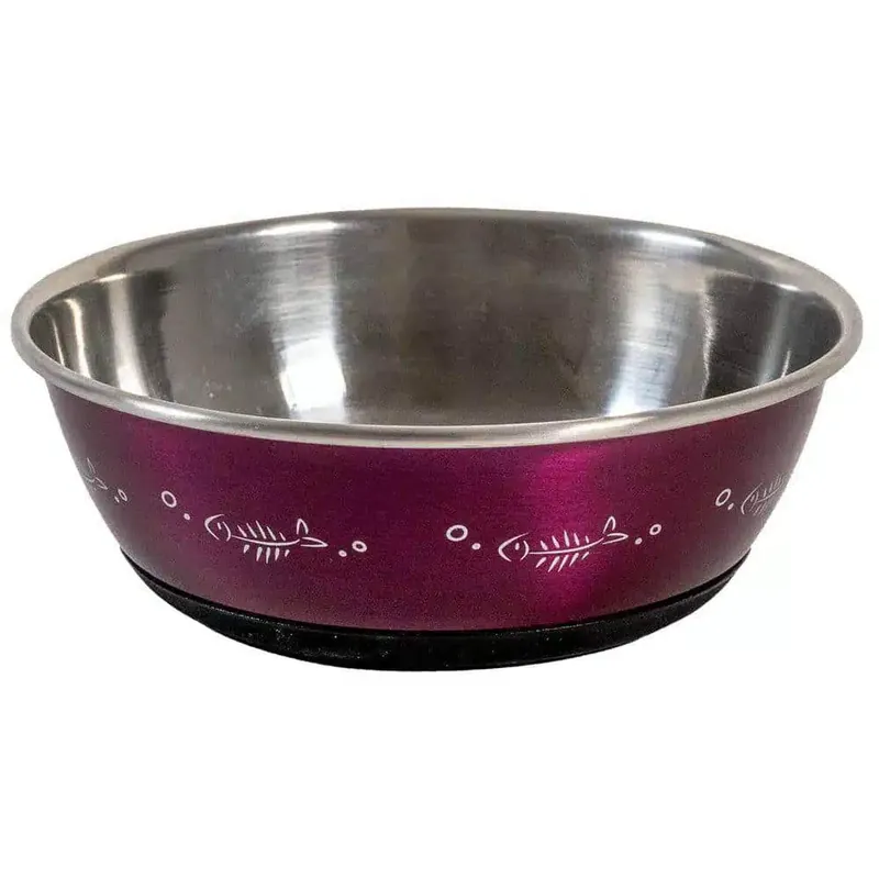 Reapris - Kattskål Rostfri Antislip Med Fiskar 350ml 12,5cm – Röd