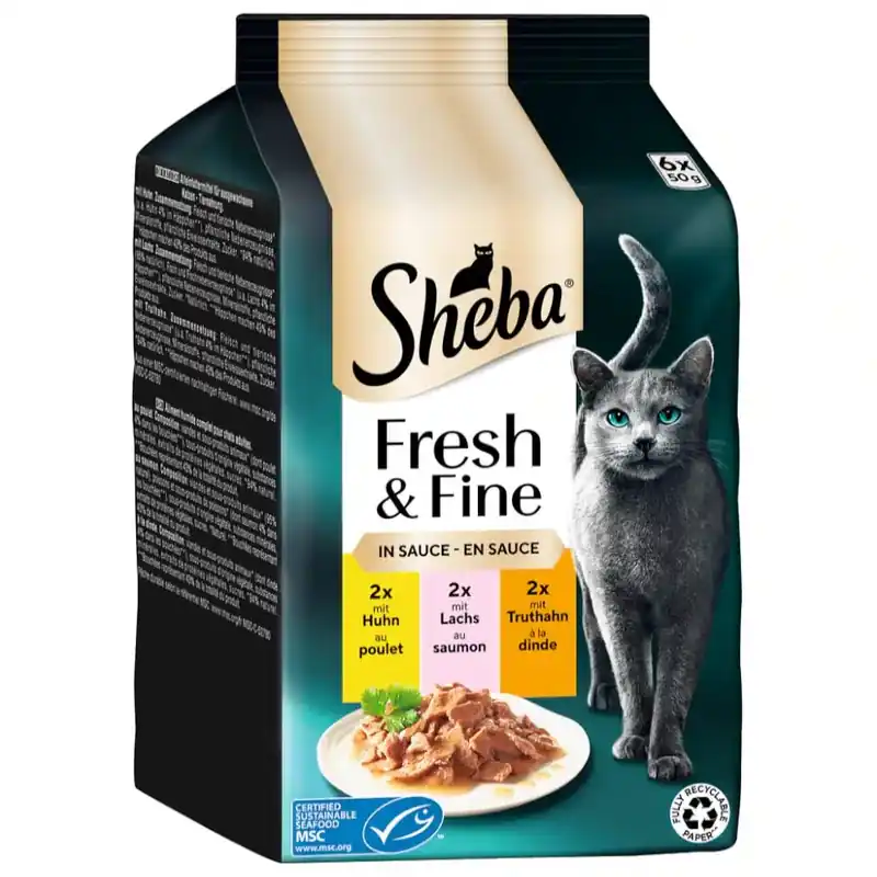 Specialpris - Sheba Fresh & Fine 6 x 50 g – Kyckling + Lax + Kalkon i sås