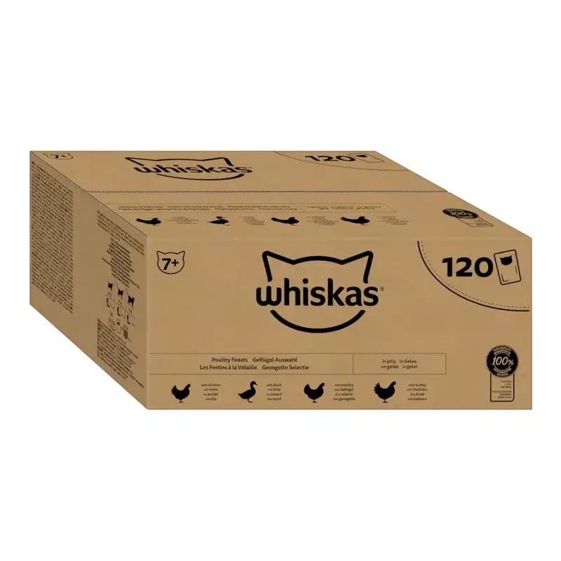 Whiskas Senior Pouch 120 x 85 g – Fjäderfäurval i gelé | Premium