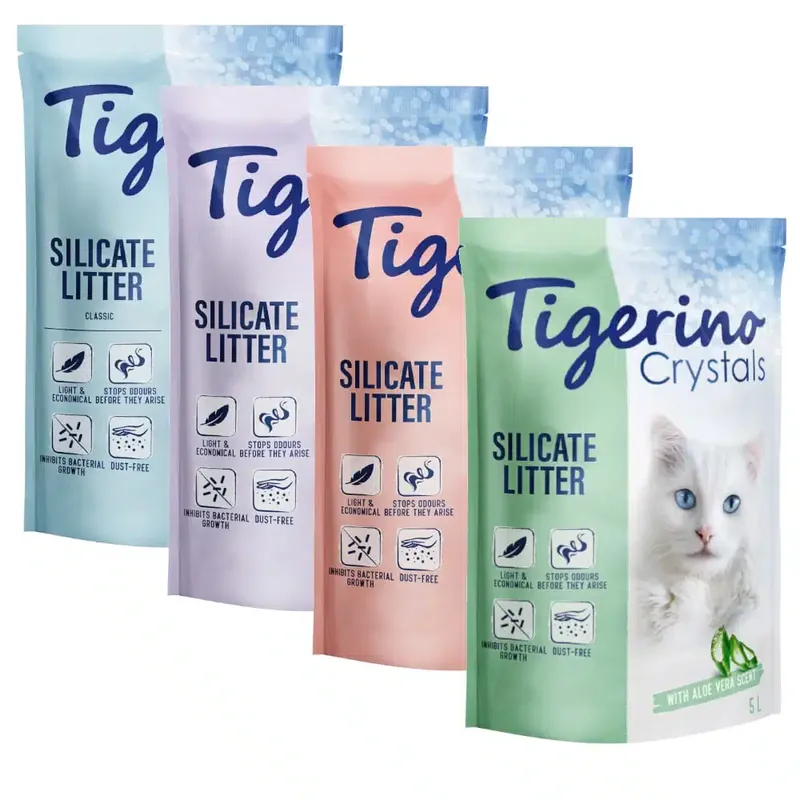 Tigerino Crystals kattströ – 4 olika sorter – Classic, Flower Power, Lavender & Aloe Vera – 5 + 1 på köpet! 6 x 5 l - Populärt just nu