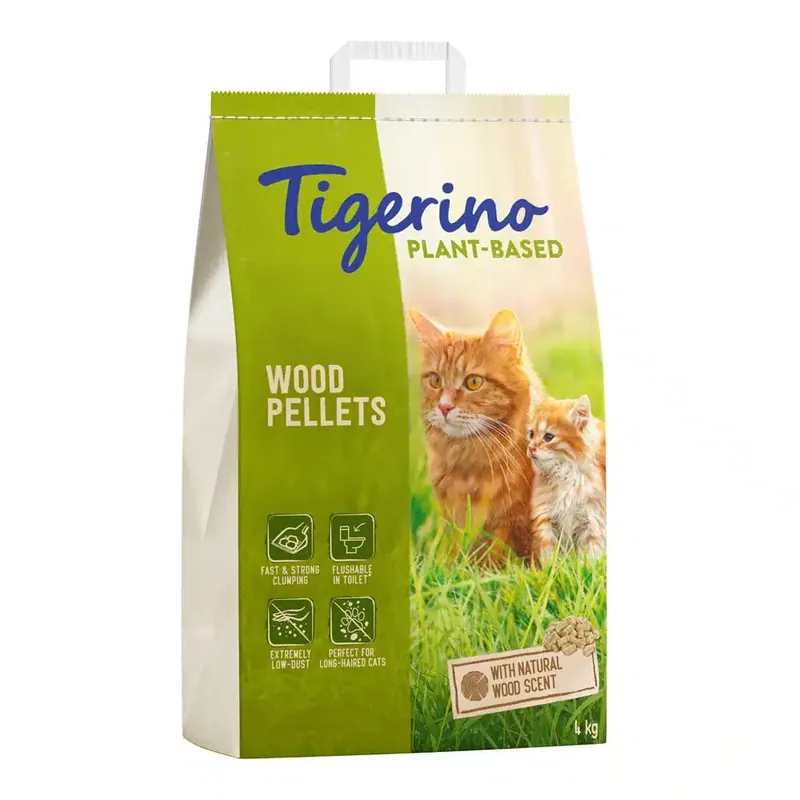 Tigerino Plant-Based kattströ med träpellets – naturlig trädoft, doftfritt – 8 liter (4 kg) - Direkt från fabriken
