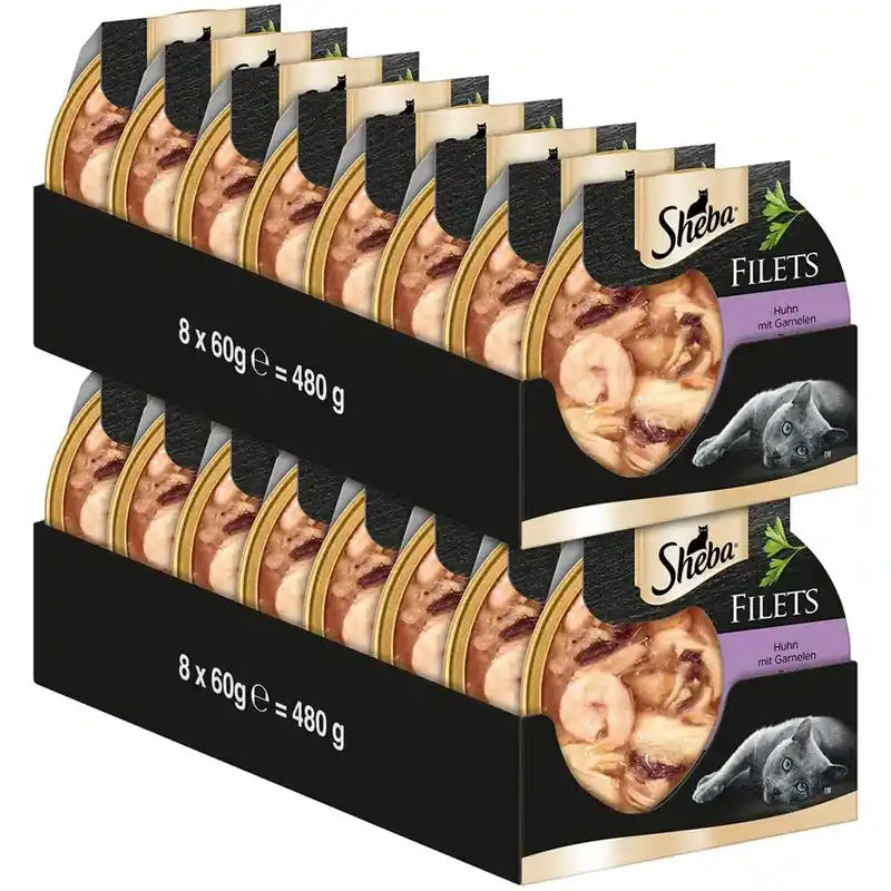 Ekonomipack Sheba Fine Filets 32 x 60 g – Kyckling & räkor | Passa på nu