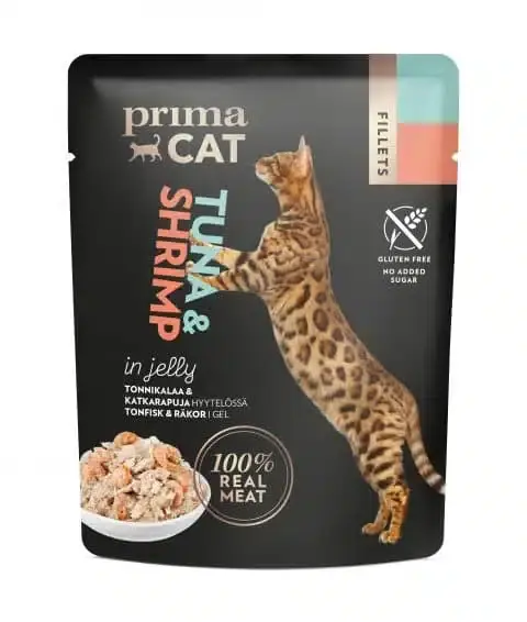PrimaCat Fillets Tonfisk med räkor i gelé – Kattmat 50g - Mycket efterfrågad