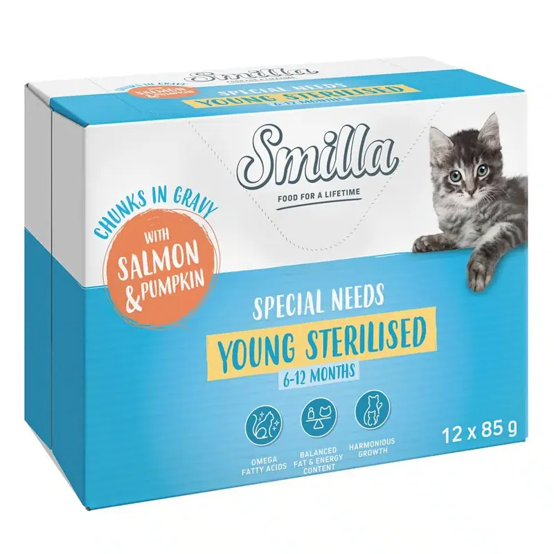 Dagens erbjudande - Smilla Pouch Young Sterilised Chunks in Sauce med grönsaker – Lax och pumpa (12 x 85 g)