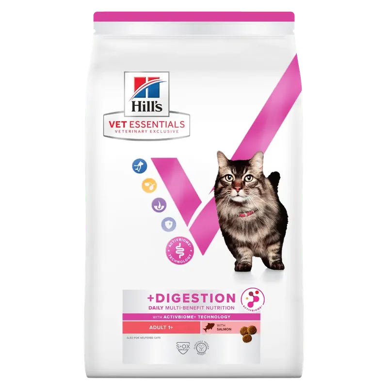 Köp nu - Hill’s Vet Essentials Multi-Benefit + Digestion Adult torrfoder med lax för katter 1,5 kg