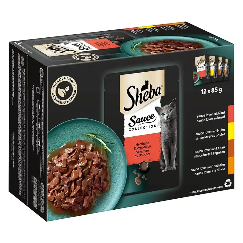 Snabb leverans | Sheba Variations 24 x 85 g portionspåsar – Sauce Collection (nötkött, kyckling, lamm, kalkon)