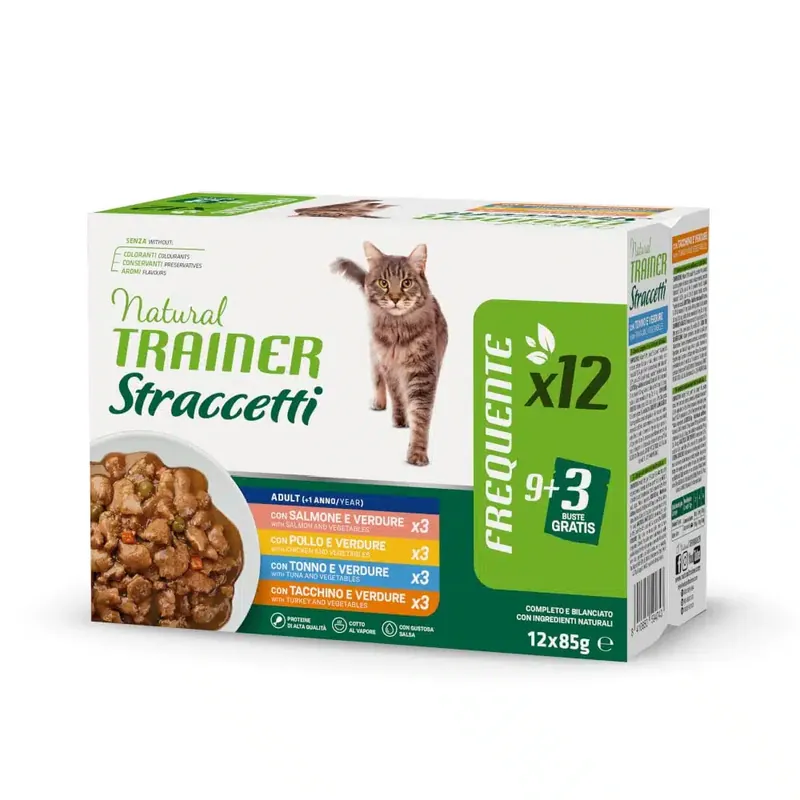 Endast idag | Natural Trainer strimlor i sås 12 x 85 g – Mixpack (kyckling, lax, tonfisk, kalkon)