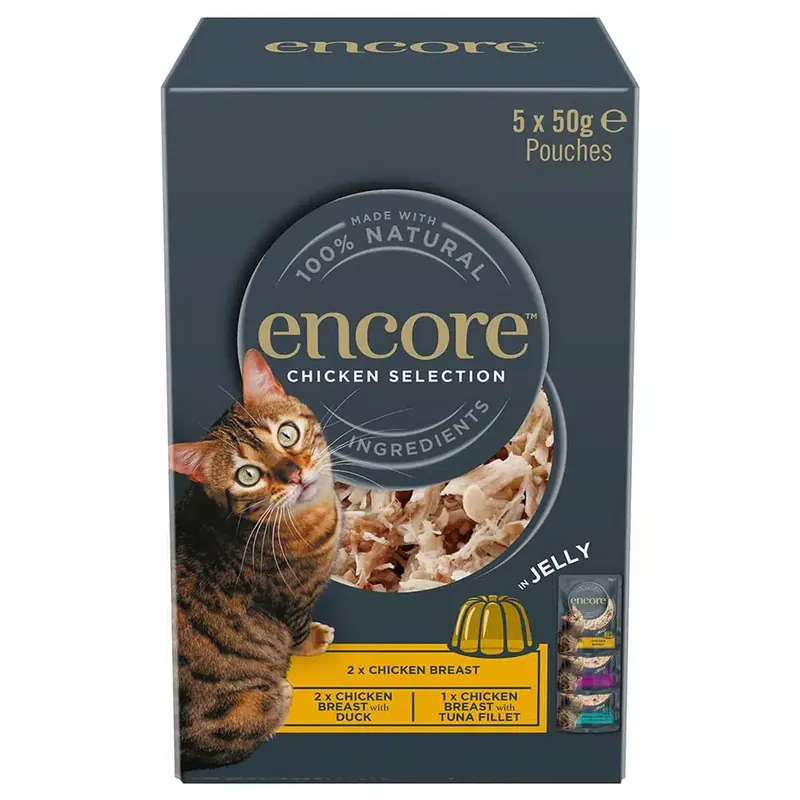 Spara nu - Encore Cat Mix Jelly Pouch i gelé 5 x 50 g – Kycklingurval (3 sorter)