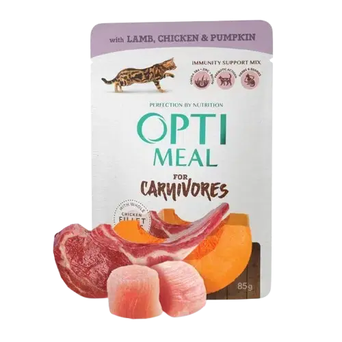 Grain free canned pet food adult cats with lamb & chicken fillet in pumpkin jelly 85g – Optimeal - Ta chansen