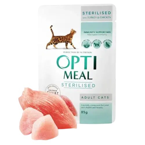 Köp idag - Adult & Senior Sterilised Turkey & Chicken Våtfoder Till Katt 12 x 85 g – Optimeal