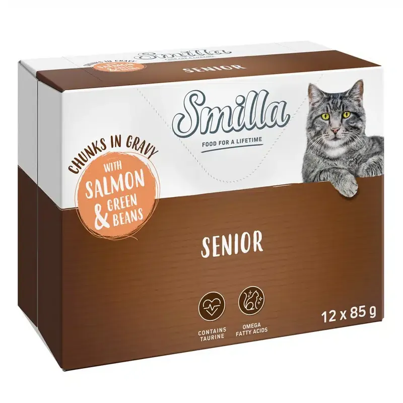 Beställ idag | Smilla Pouch Senior Chinks in Sauce med grönsaker – Lax och gröna bönor (12 x 85 g)