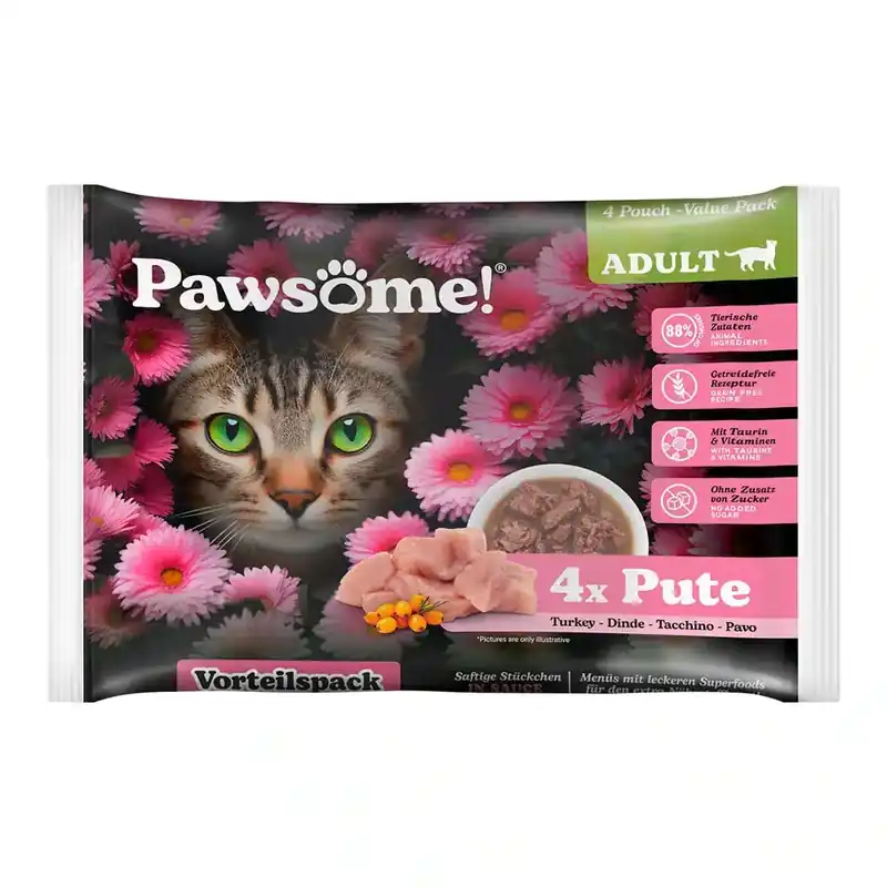 Väl omtyckt | Ekonomipack Pawsome Adult Cat 8 x 85 g – Kalkon