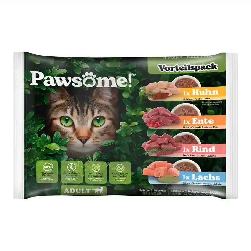 Ekonomipack Pawsome Adult Cat 8 x 85 g – Mix (4 sorter) - Kampanj