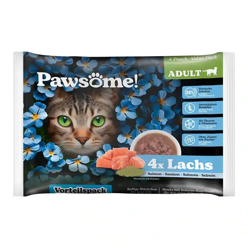 Premiumkvalitet - Ekonomipack Pawsome Adult Cat 8 x 85 g – Lax