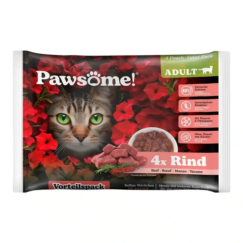 Ekonomipack Pawsome Adult Cat 8 x 85 g – Nötkött | Bara idag