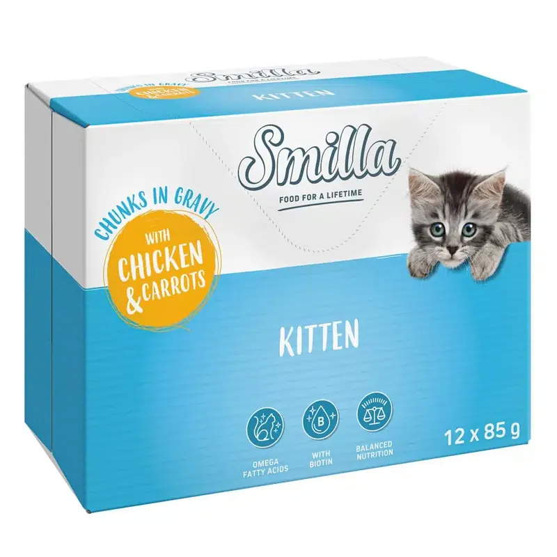 Precis lanserat | Smilla Pouch Kitten Chunks in Sauce med grönsaker – Kyckling och morötter (12 x 85 g)