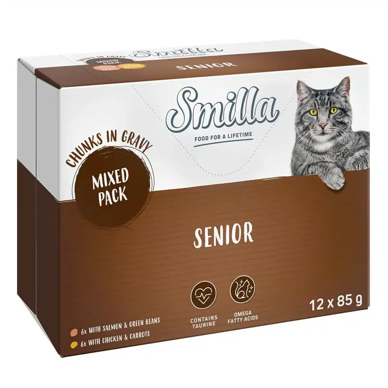 Smilla Pouch Senior Chinks in Sauce med grönsaker – Mixpack (12 x 85 g) - Premium