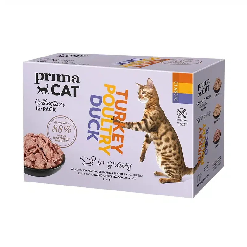 Handla säkert - Ekonomipack PrimaCat Classic i sås 48 x 85 g – Fjäderfä Mix (3 sorter)