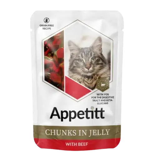 Finns att beställa - APPETITT- Nötkött i gelé våtfoder för katter 85g