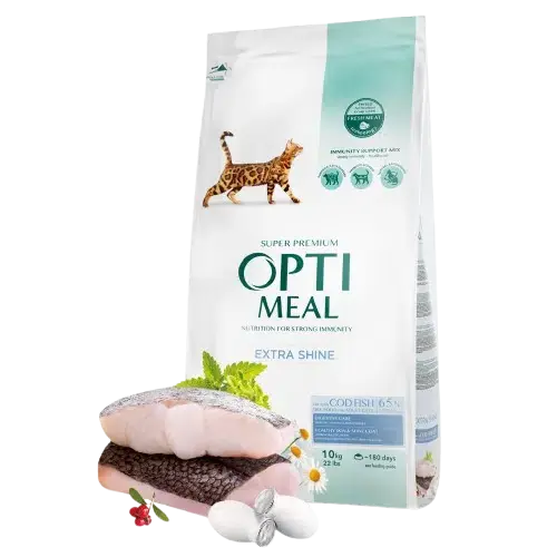 Finns i lager | Optimeal – Adult & Senior Skin & Coat High In Cod Fish Torrfoder Till Katt 4kg