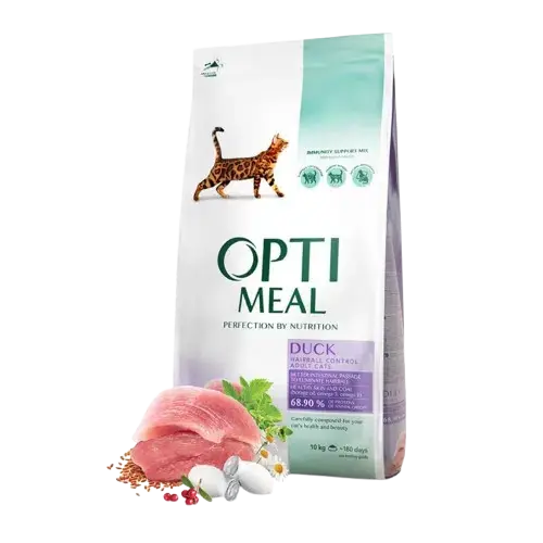 Storsäljare - Optimeal – Adult & Senior Hairball Control Duck Torrfoder Till Katt 10kg