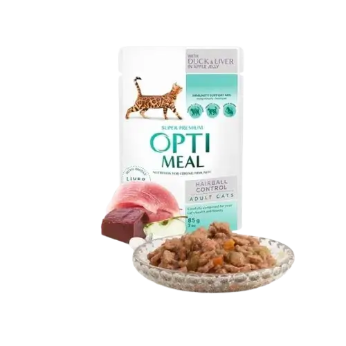 Optimeal – Adult & Senior Hairball Control Duck And Liver In Jelly Våtfoder Till Katt 12 x 85g - Nyhet hos oss