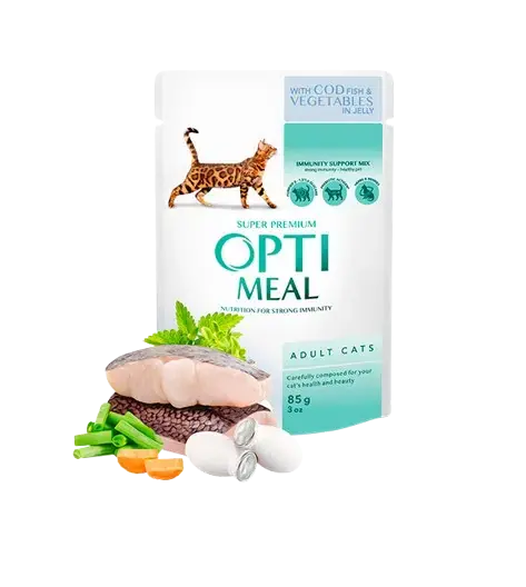 Kampanj - Optimeal – Cat Adult with Cod Fish and Veggies in Jelly 12 x 85g