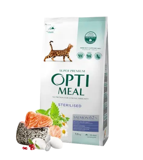 Optimeal – Complete dry pet food for sterilised cats – Salmon, 1,5kg | Handla online