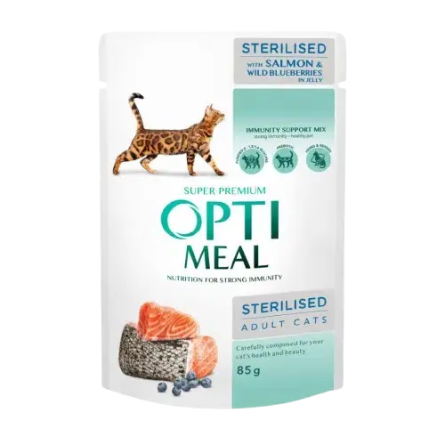 Optimeal – Canned Food For Sterilised Cats Salmon And Blueberries 12 x 85 g | Reapris