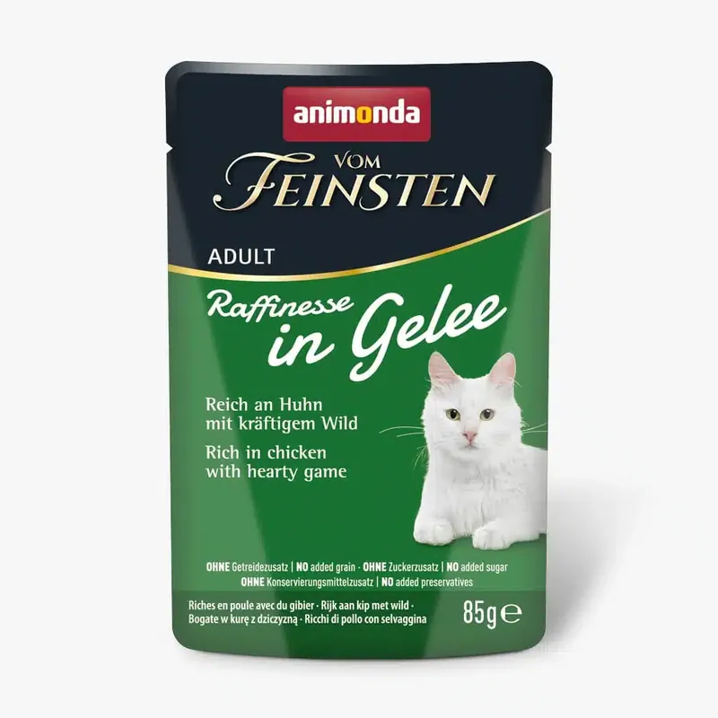 Ekonomipack animonda Vom Feinsten Adult Raffinesse i gelé 48 x 85 g – Rikt på kyckling med vilt - Kundernas favorit
