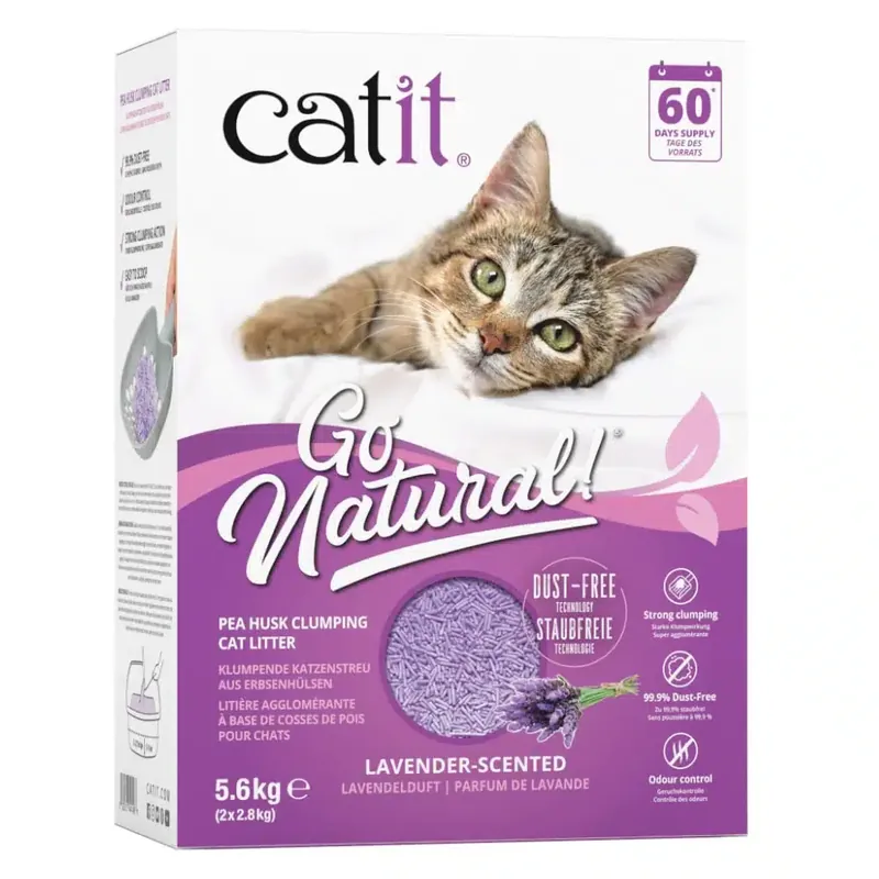 Mycket efterfrågad - Catit Go Natural kattsand med doft av lavendel – 5,6 kg (2 x 2,8 kg)