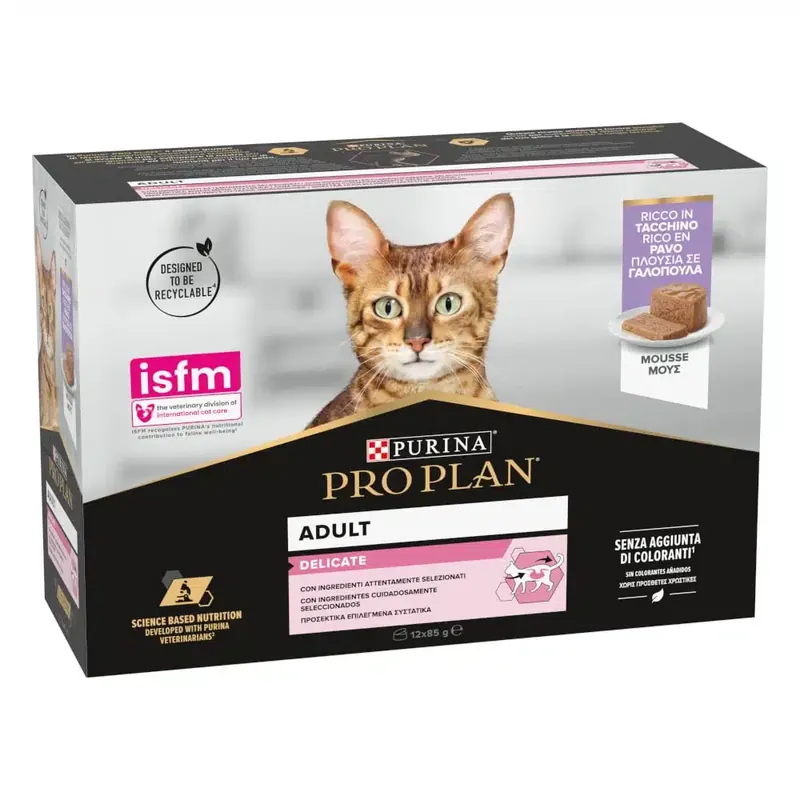 PURINA PRO PLAN Cat Delicate – 12 x 85 g Kalkon Mousse - Superpris