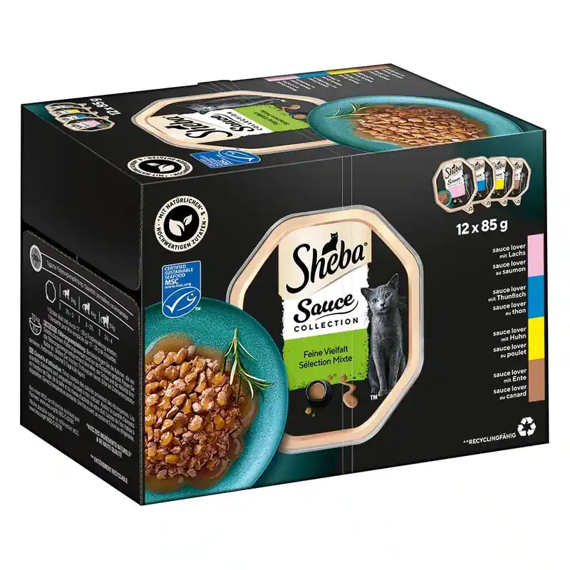 Sheba Varieties 12 x 85 g portionsform – Sauce Lover (lax; tonfisk; kyckling; anka) | Toppsäljare