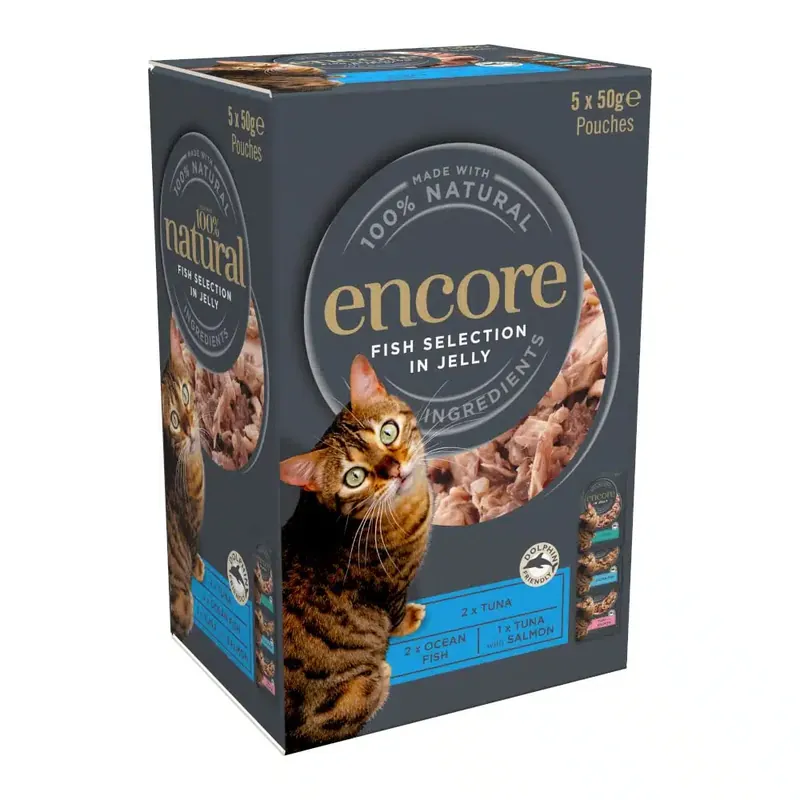 Kampanjen går snart ut | Encore Cat Mix Jelly Pouch i gelé 5 x 50 g – Fiskurval (3 sorter)