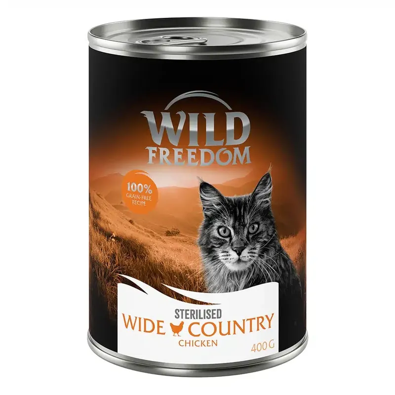 Wild Freedom Adult Sterilised 6 x 400 g – Grain Free – Wide Country Sterilised – Kyckling pur - Kundernas favorit