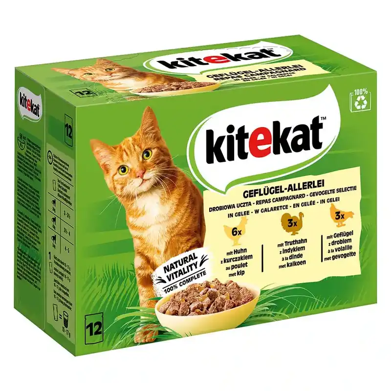 Favorit hos kunderna | Ekonomipack Kitekat portionspåsar 48 x 85 g – Fjäderfämix i gelé