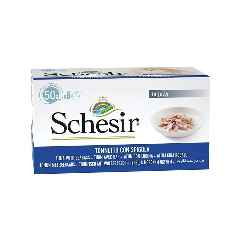 Schesir Small i gelé 6 x 50 g – Tonfisk & havsabborre - Ny produkt