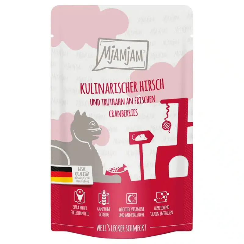 Deal - MjAMjAM Quetschie 12 x 125 g – Kulinarisk hjort & kalkon med färska tranbär