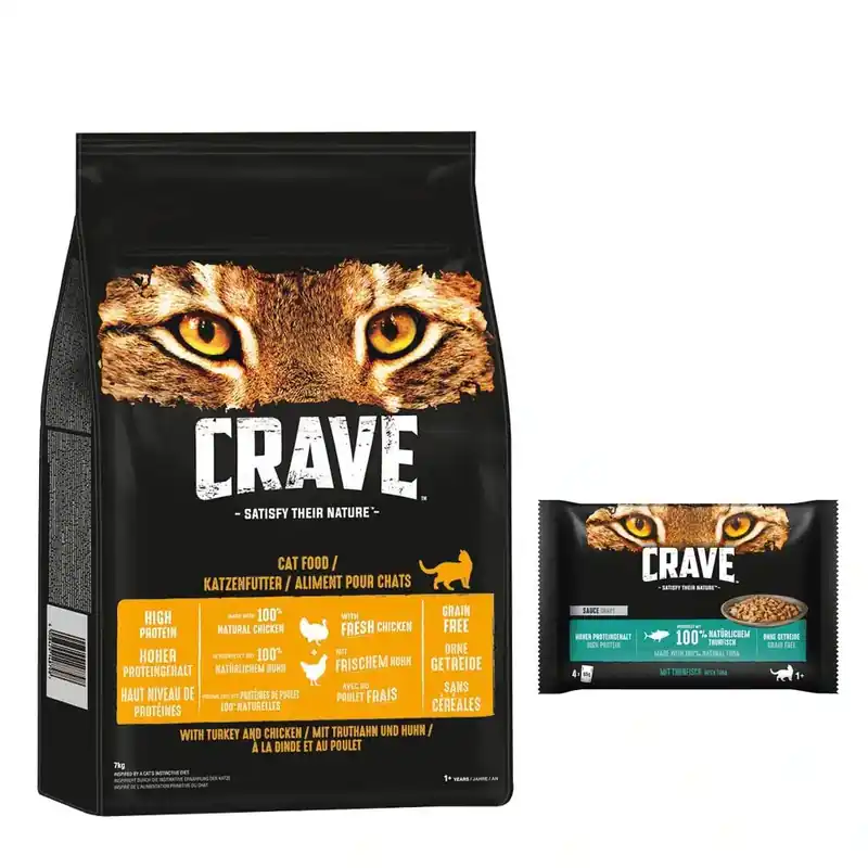 Crave torrfoder(7kg) + 4x85g Pouch Multipack till sparpris – Turkey & Chicken + Sauce with Tuna | Kundfavorit