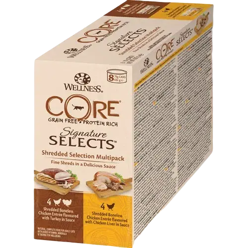 CORE Petfood Signature Selects Shredded Selection Multipack 8 x 79 g - Riktigt fynd