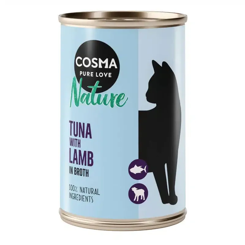 Finns i lager | Cosma Nature 6 x 140 g – Tonfisk & lamm