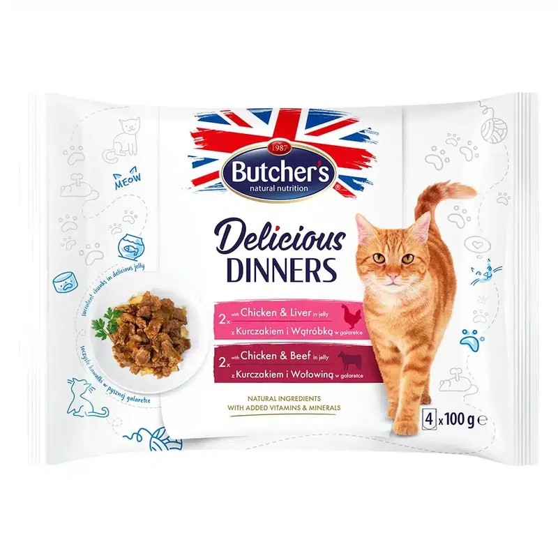 Butcher’s Delicious Dinners för katter 32 x 100 g – Mix kyckling & lever, kyckling & nötkött - Handla säkert