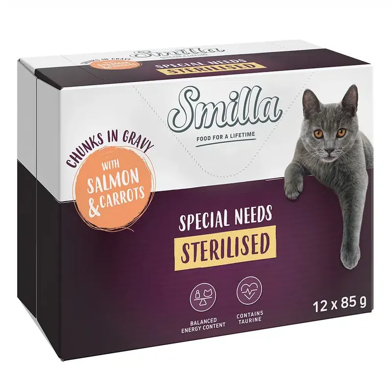 Smilla Chunks Sterilised med grönsaker 12 x 85 g – Lax & morötter | Handla online