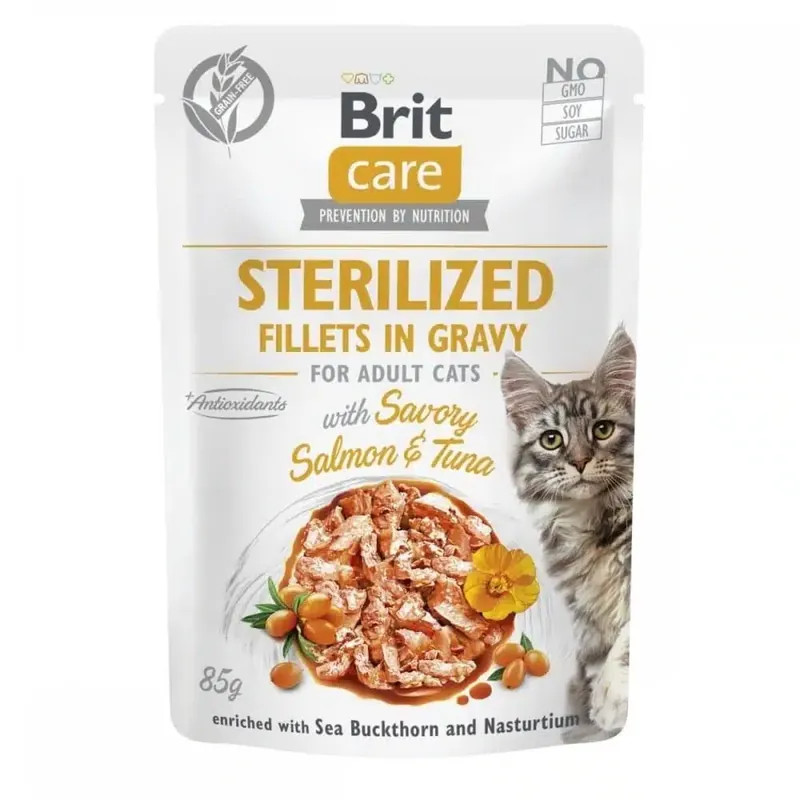 Brit Care Cat Adult Sterilized Lax & Tonfisk i sås 85 g - Rabatter