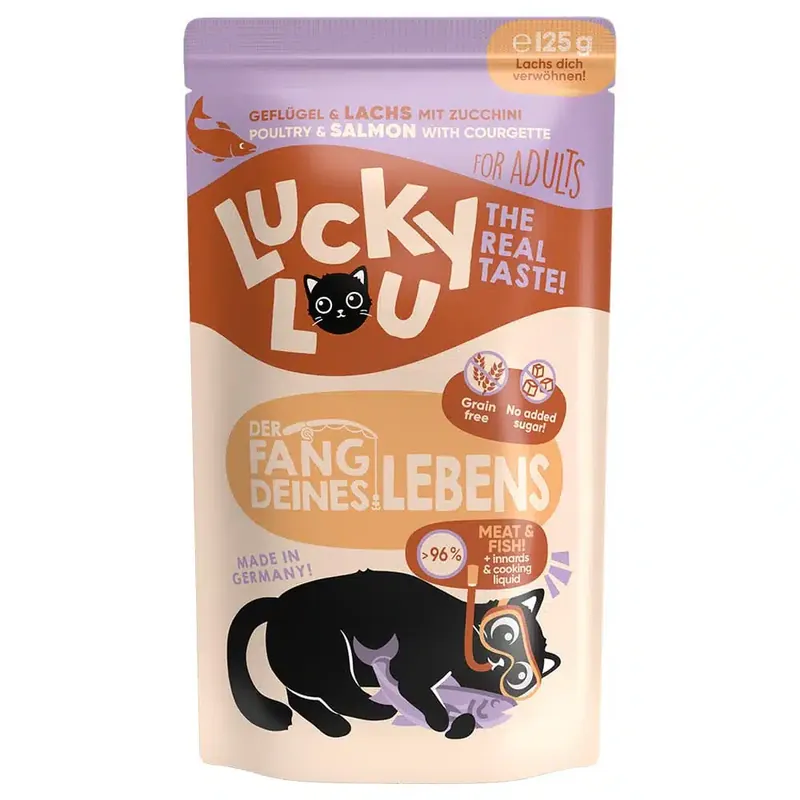 Dagens erbjudande | Ekonomipack Lucky Lou Adult 48 x 125 g – Fjäderfä & lax