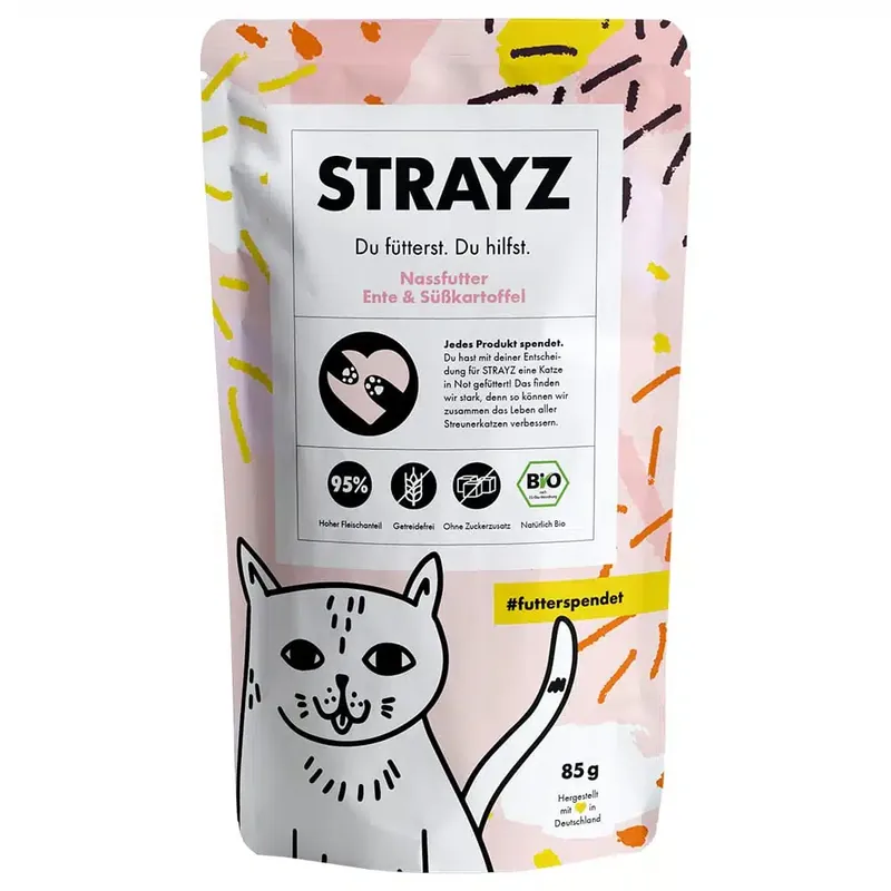 Kundernas favorit | STRAYZ Ekologisk Påse 6 x 85 g – Ekologisk anka & ekologisk sötpotatis