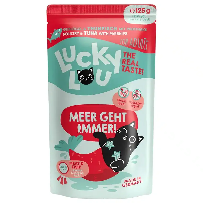 Ekonomipack Lucky Lou Adult 48 x 125 g – Fjäderfä & tonfisk - Populär