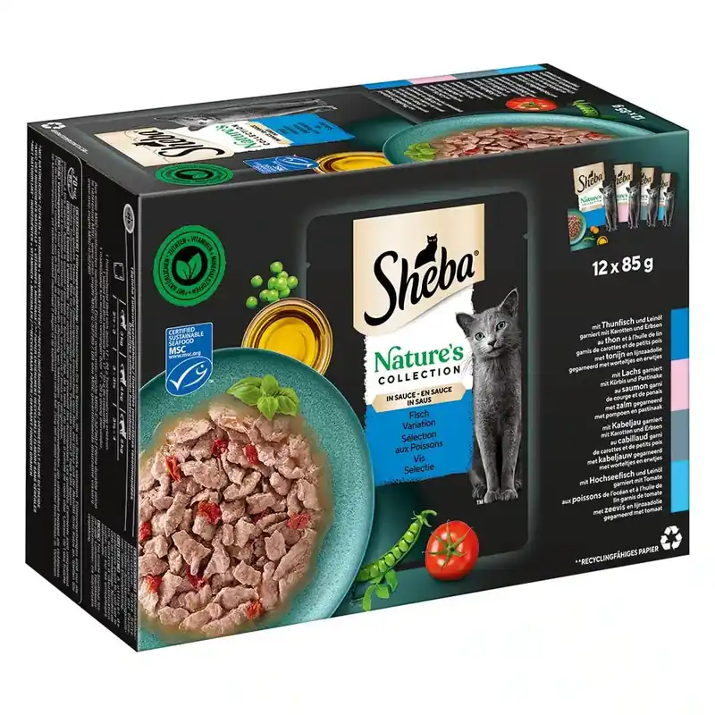 Sheba Nature’s Collection in Sauce 12 x 85 g – Fisch Variety (tonfisk, lax, torsk, djuphavsfisk) - Erbjudande